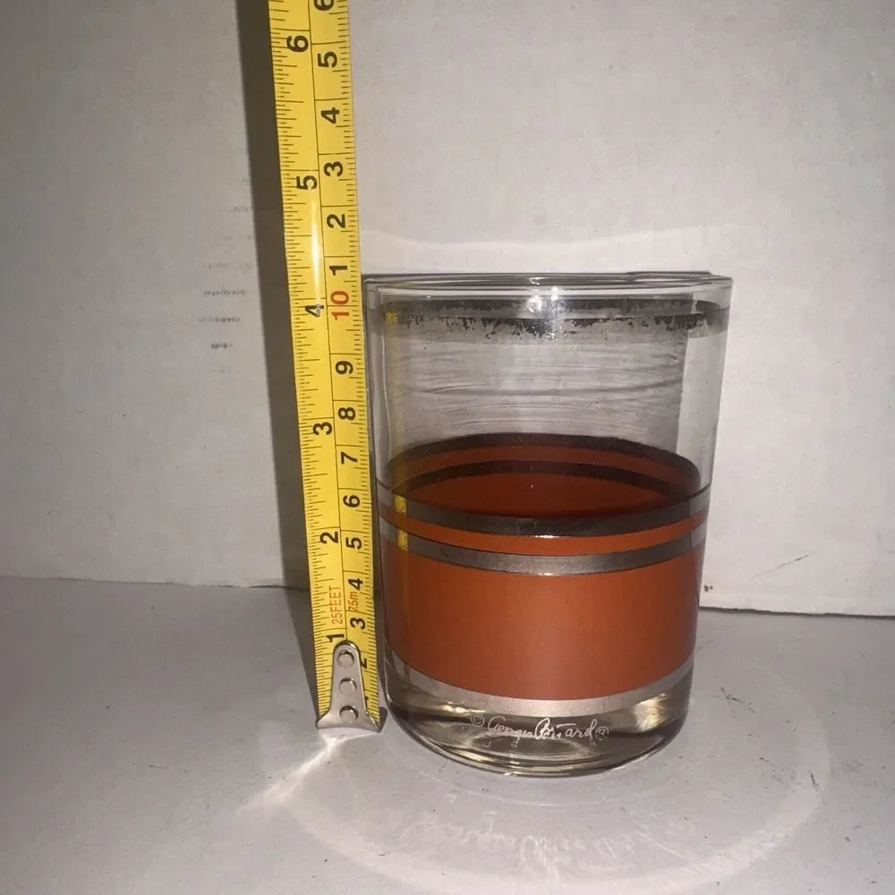 Set 4 Georges Briard Orange Silver Stripe Mid Century Rocks Glasses MCM Signed